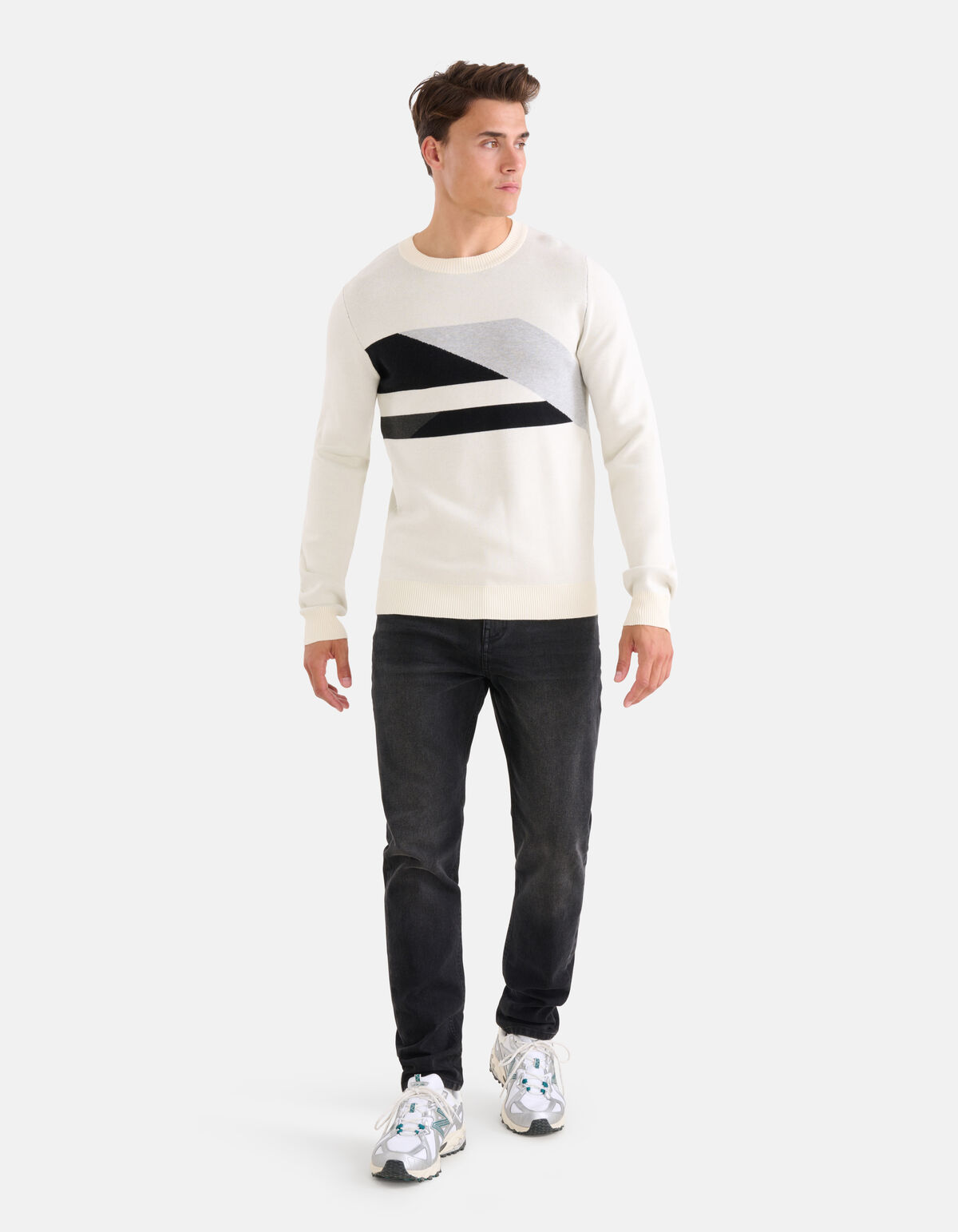 Grafische Jacquard Trui Gebroken Wit SHOEBY MEN