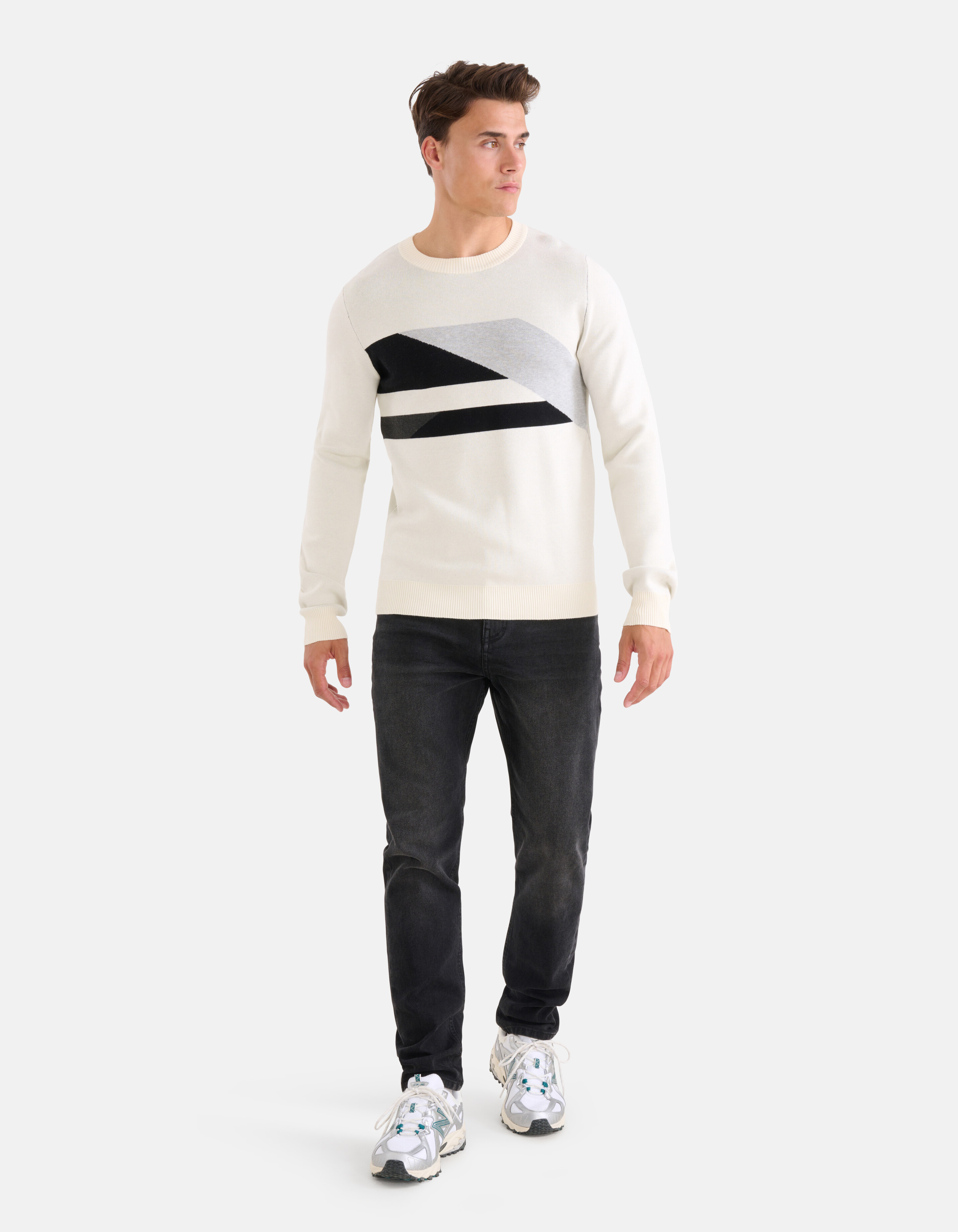 Grafische Jacquard Trui Gebroken Wit SHOEBY MEN