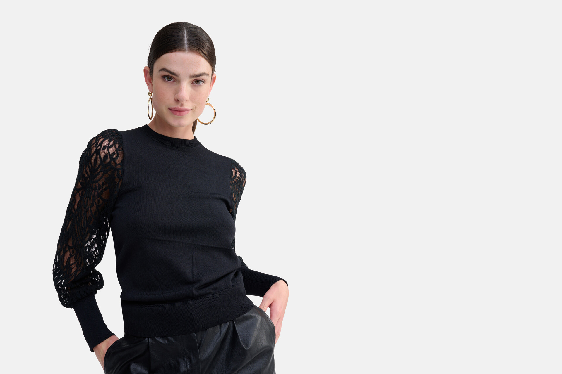 Kanten Mouwen Top Zwart SHOEBY WOMEN