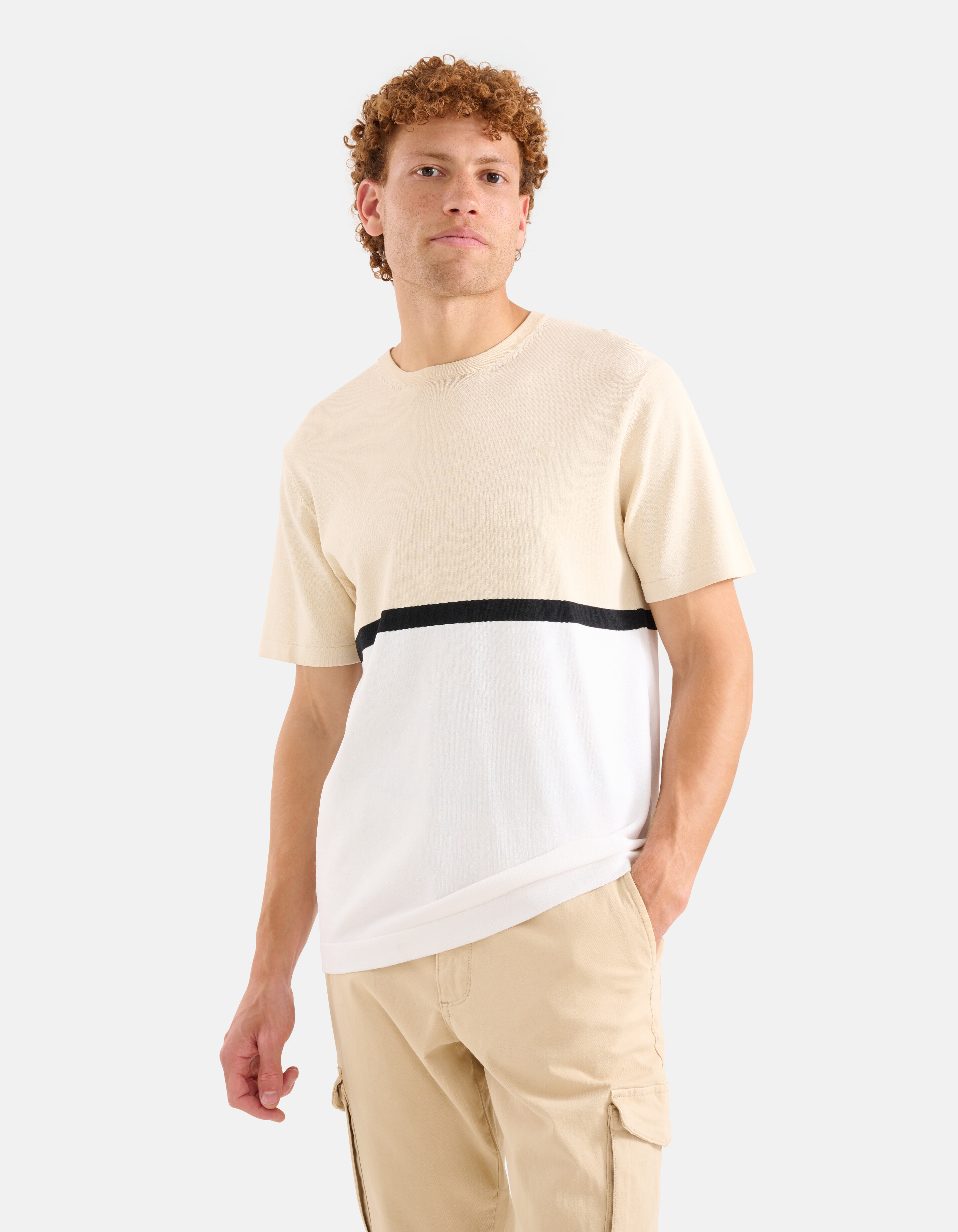 Gebreid Colorblock T-shirt Wit SHOEBY MEN