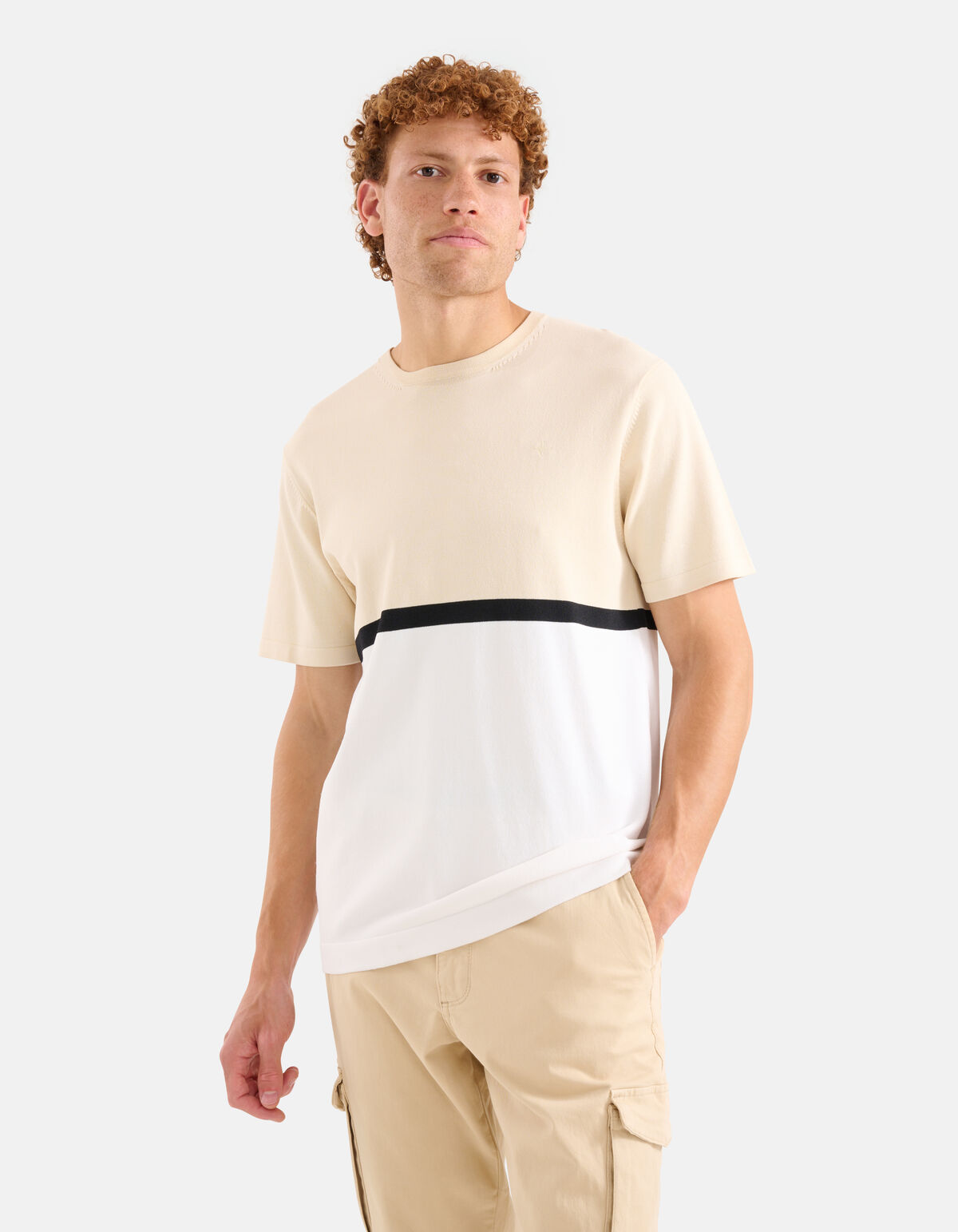 Gebreid Colorblock T-shirt Wit SHOEBY MEN