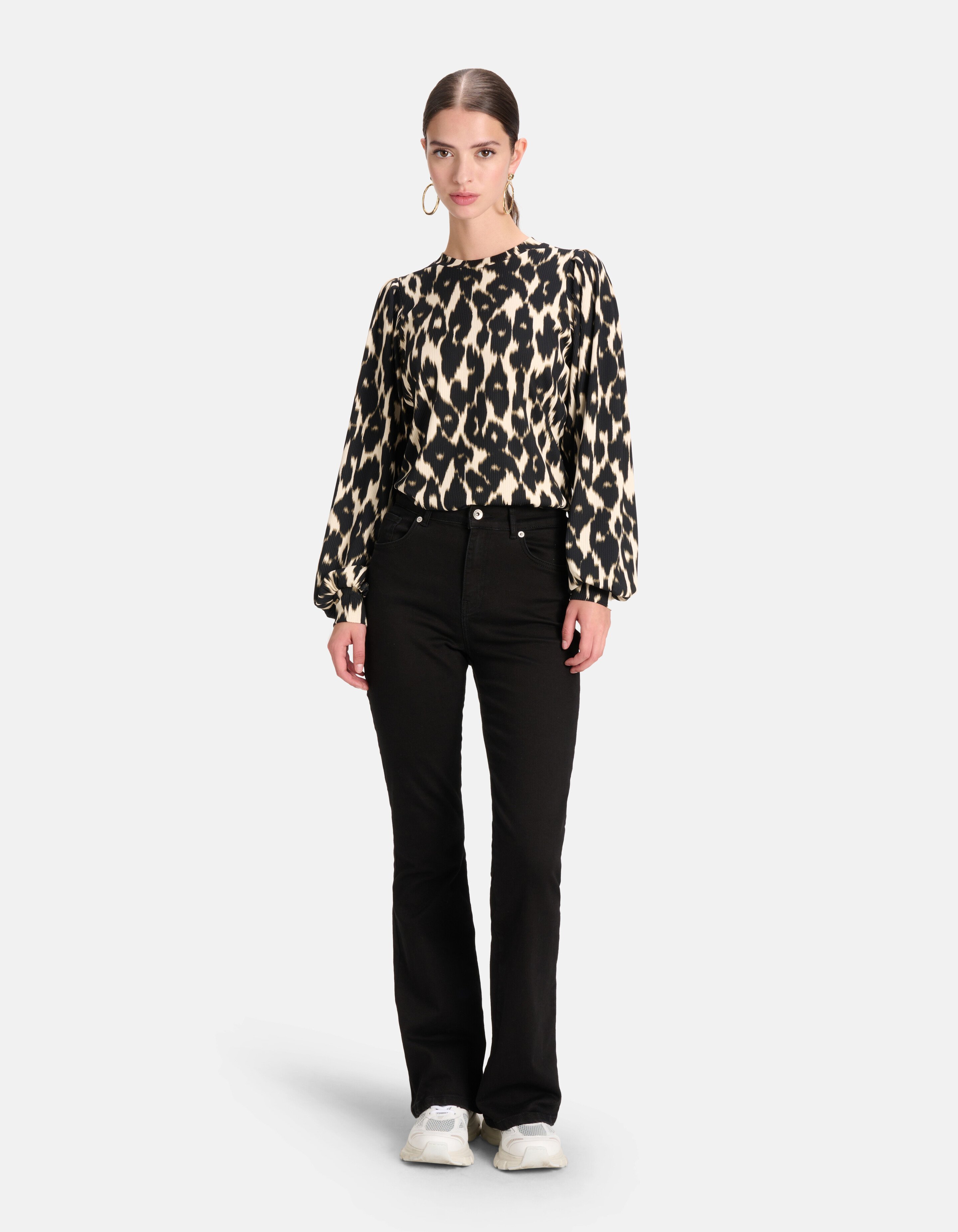 Leopard Rib T-shirt Lange Mouwen Offwhite SHOEBY WOMEN