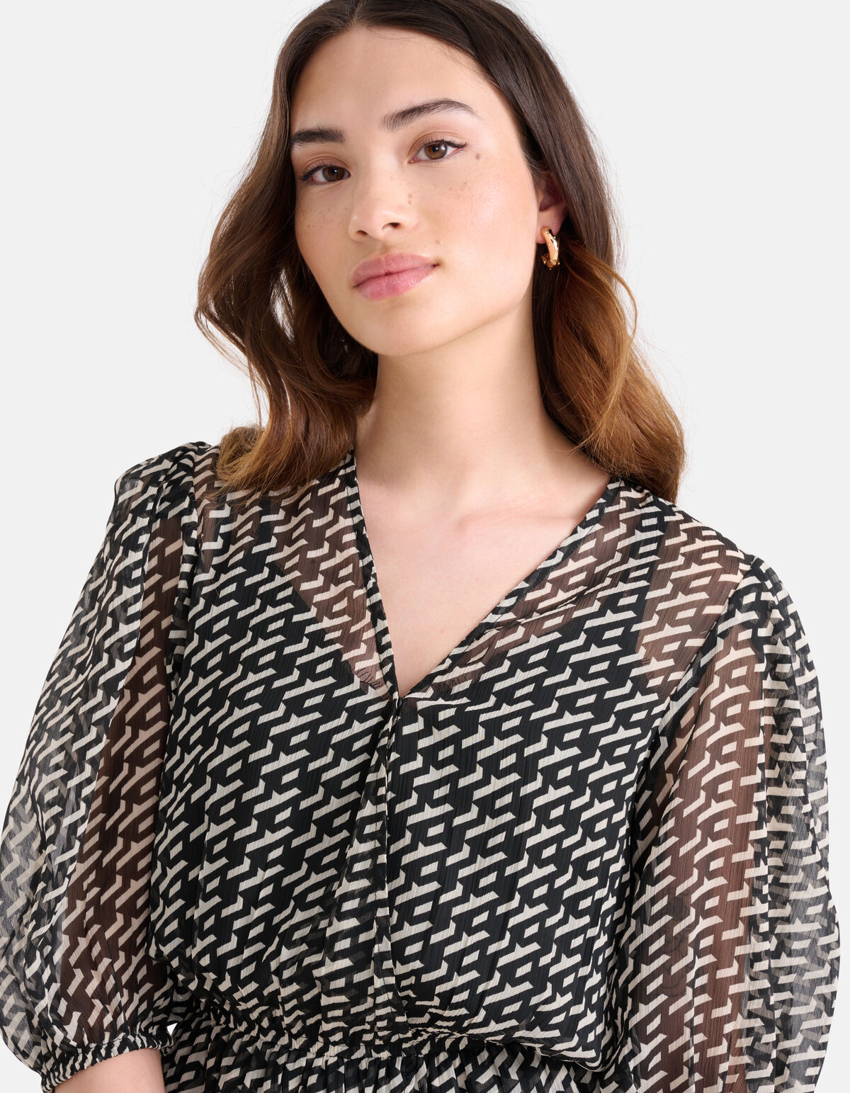 Grafische Chiffon Jurk Zwart/Wit SHOEBY WOMEN