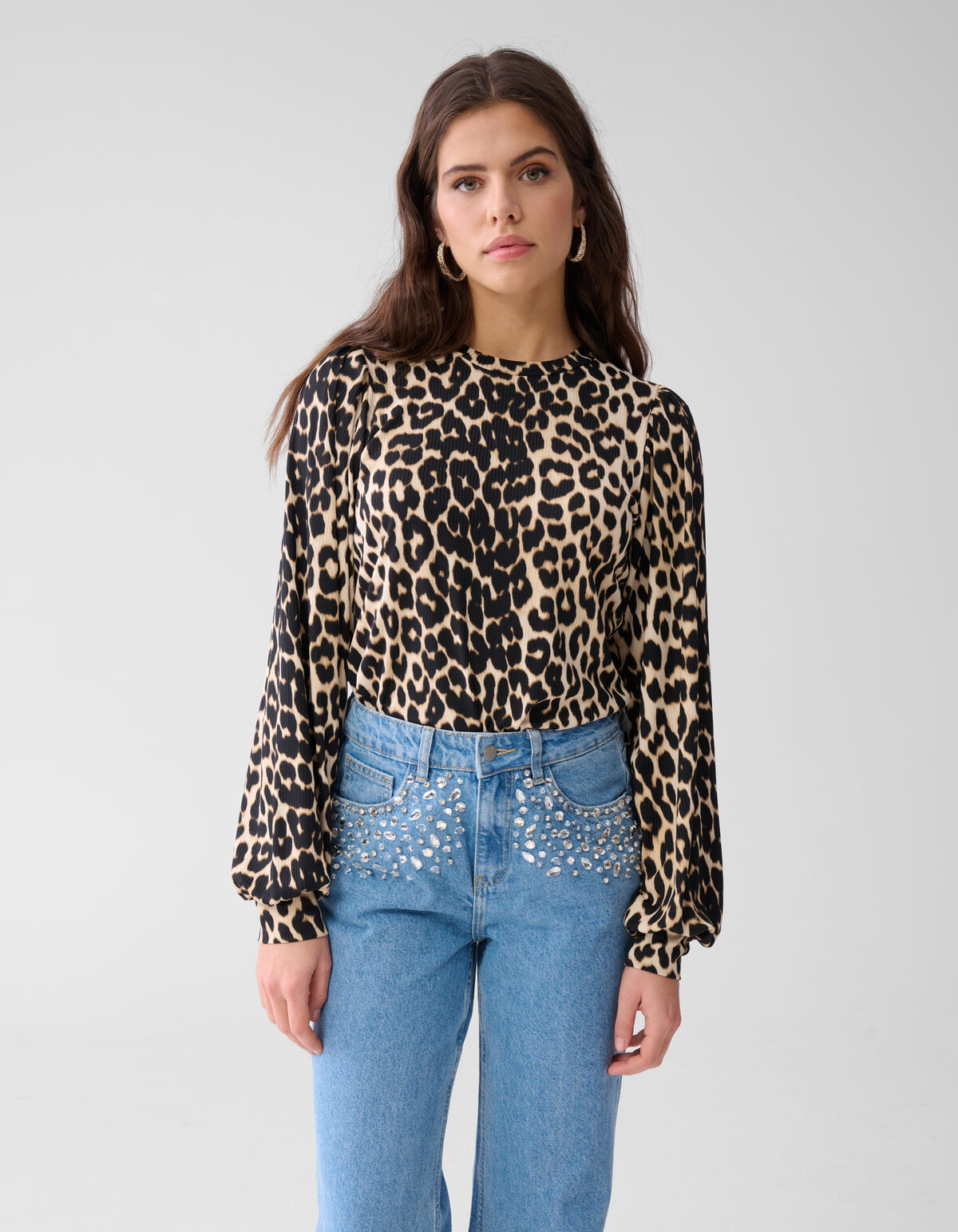 Rib Jersey Leopard Top Bruin SHOEBY WOMEN