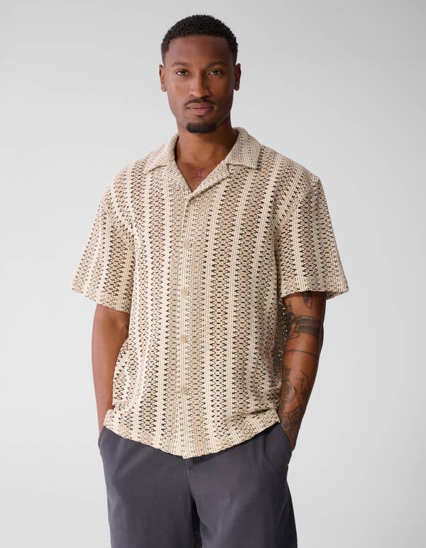 Stripe Crochet Overshirt Zand SHOEBY MEN