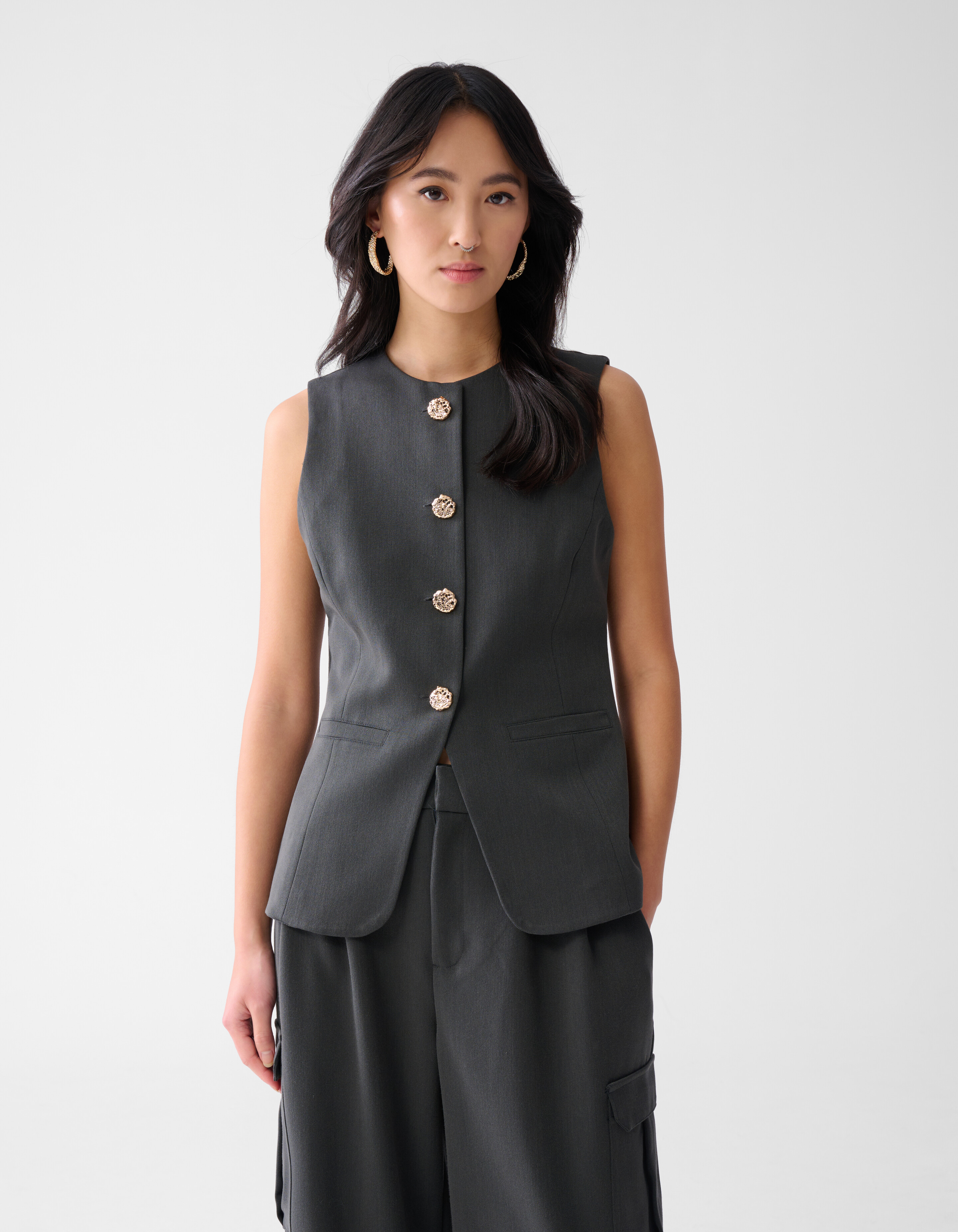 Knopen Gilet Grijs SHOEBY WOMEN