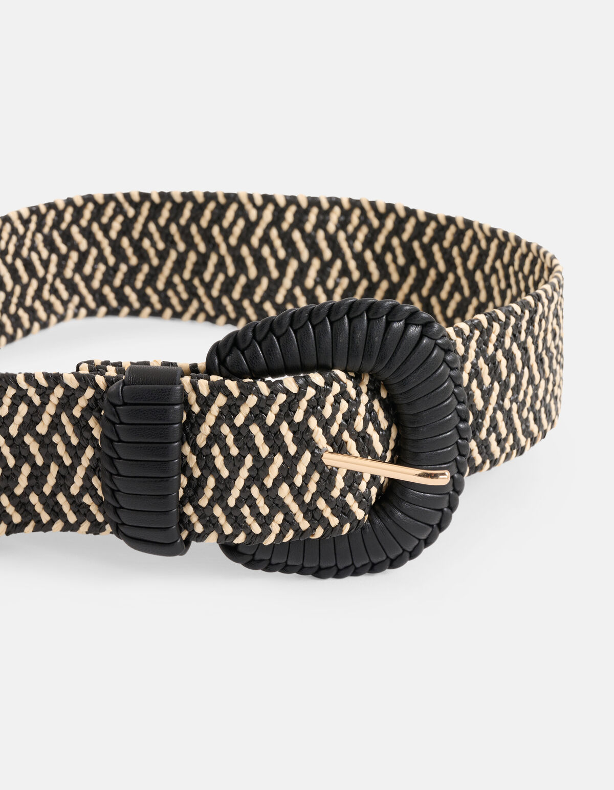 Brede Raffia Riem Zwart/Wit SHOEBY ACCESSOIRES