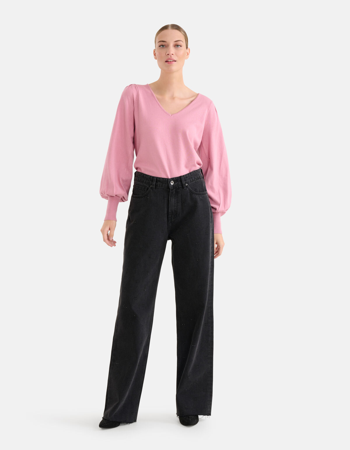 Gebreide V-hals Trui Roze SHOEBY WOMEN