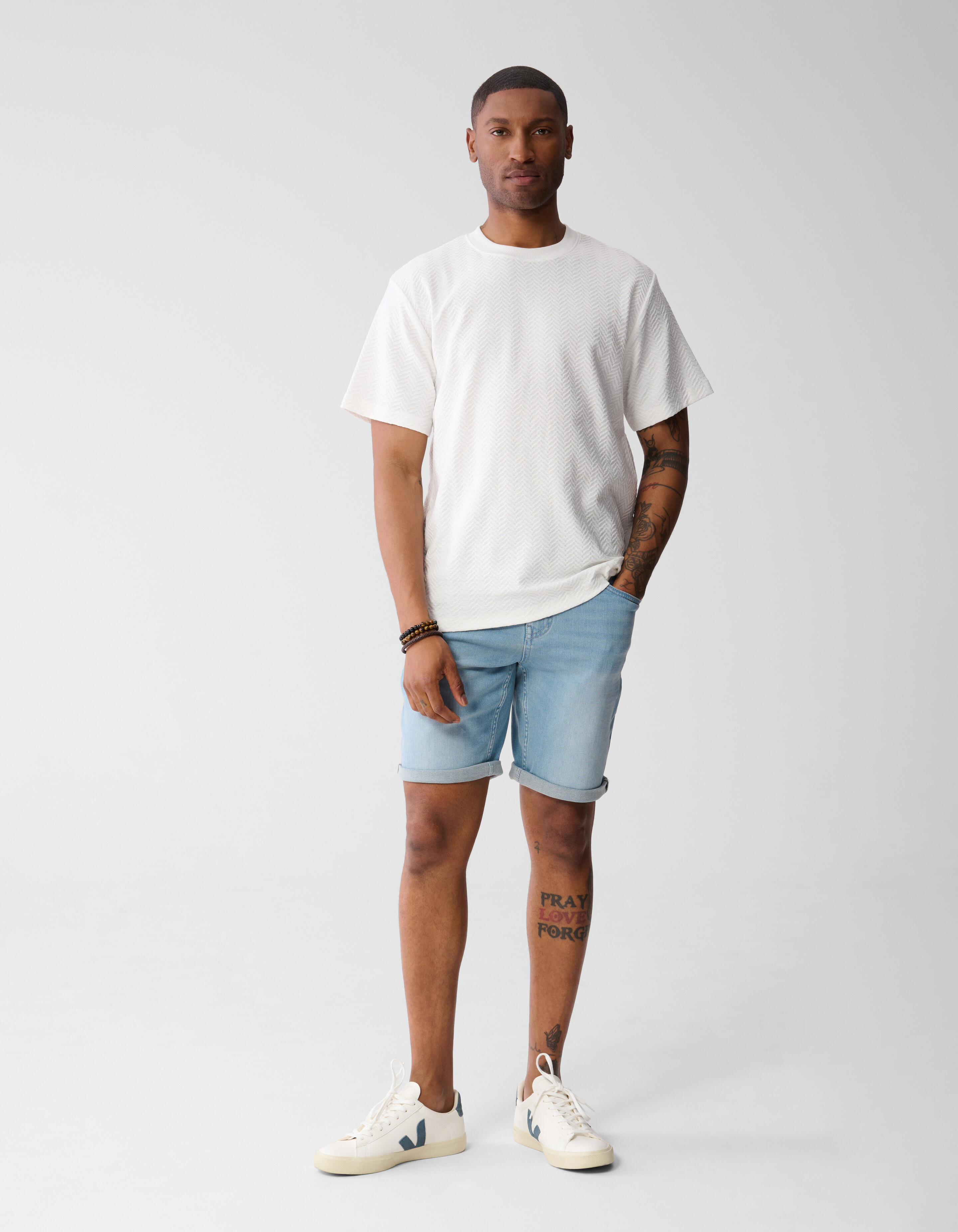 Structuur Jacquard T-shirt Gebroken Wit SHOEBY MEN