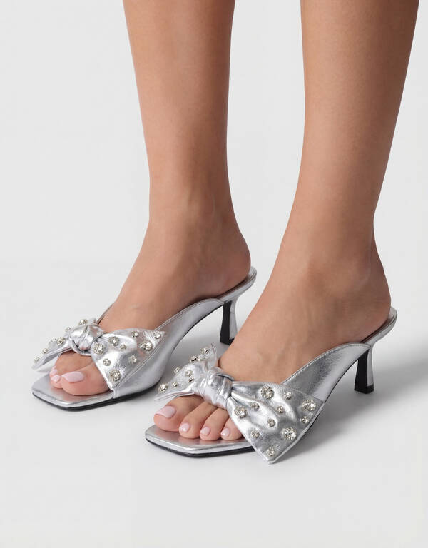 Strass Strik Slipper Hakken Zilver SHOEBY SHOES