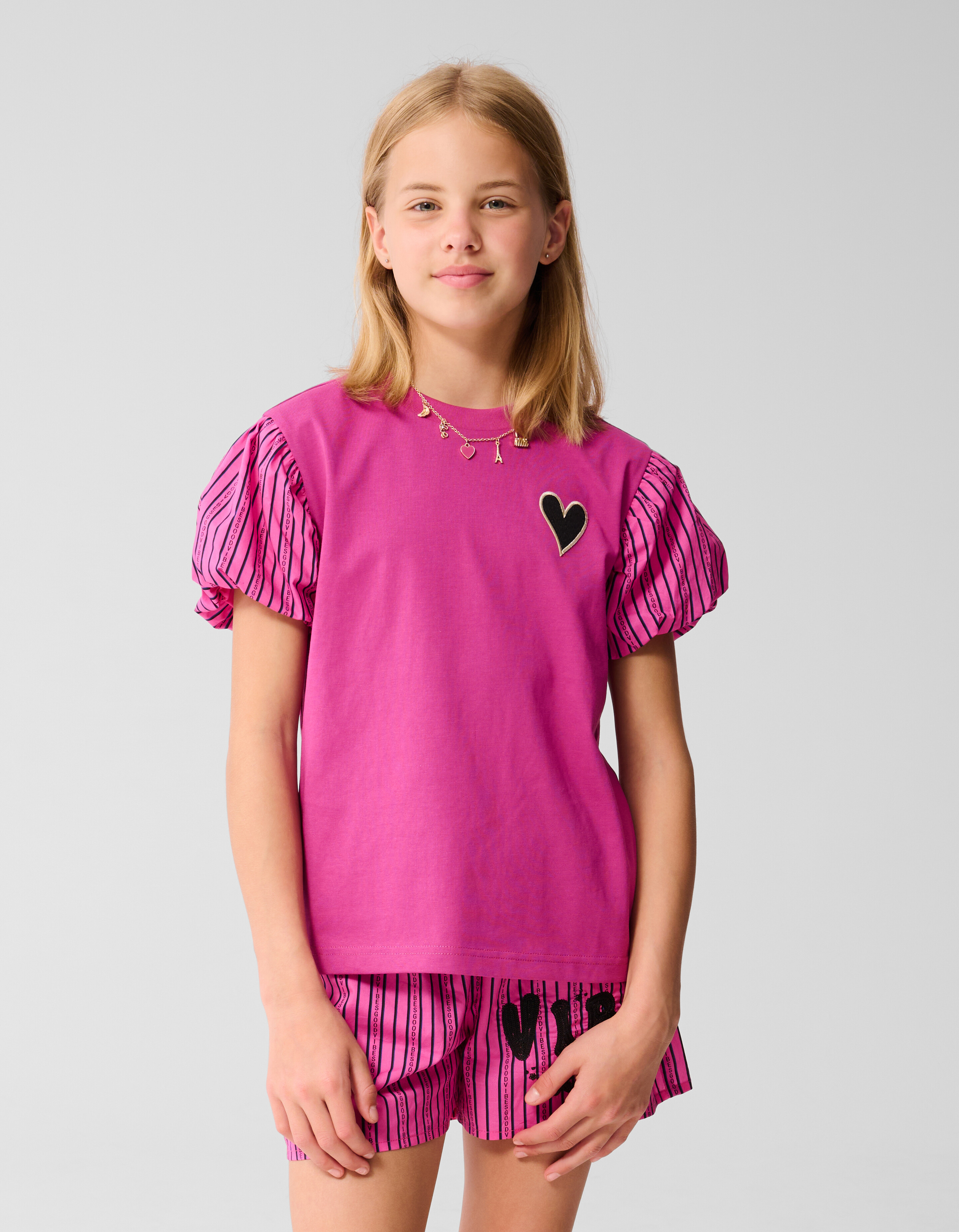Heart Pinstripe Top Lichtroze SHOEBY GIRLS