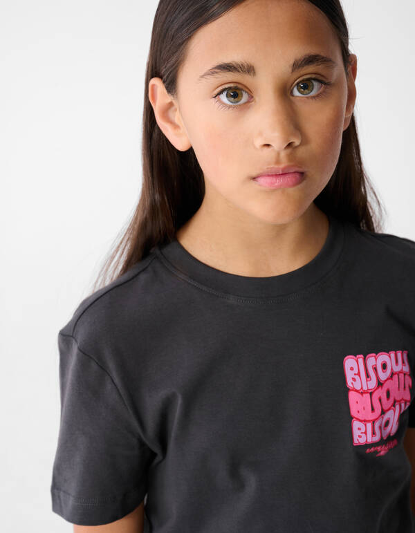 Bisous Glitter Artwork T-shirt Donkergrijs SHOEBY GIRLS