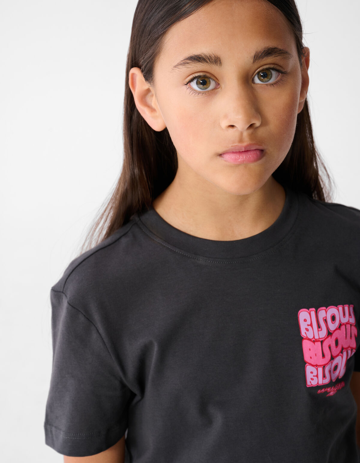 Bisous Glitter Artwork T-shirt Donkergrijs SHOEBY GIRLS