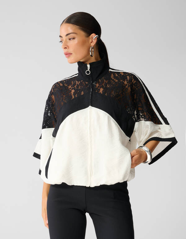 Lace Mix Track Blouse Zwart/Gebroken Wit SHOEBY WOMEN