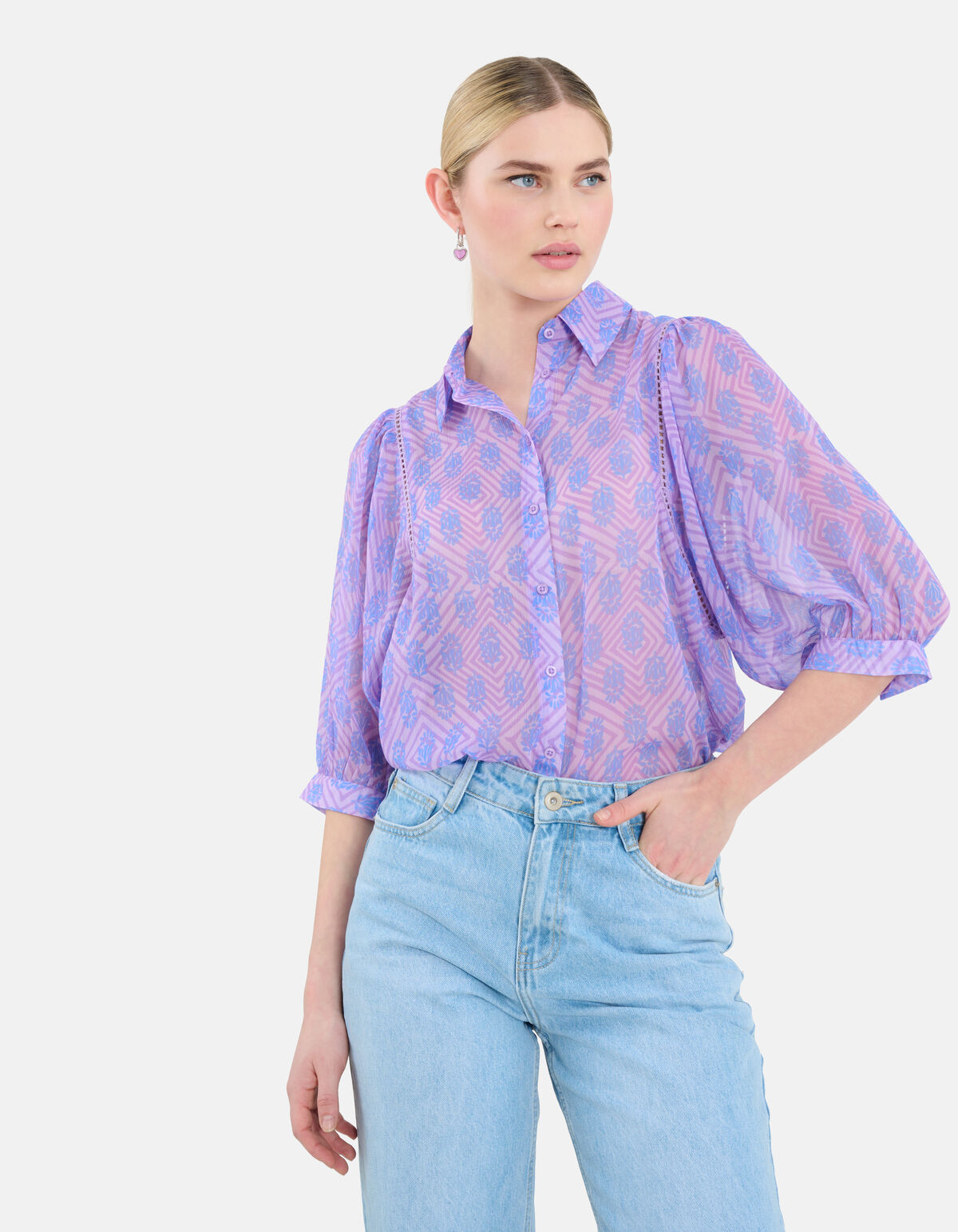 Printed Chiffon Blouse Paars SHOEBY WOMEN