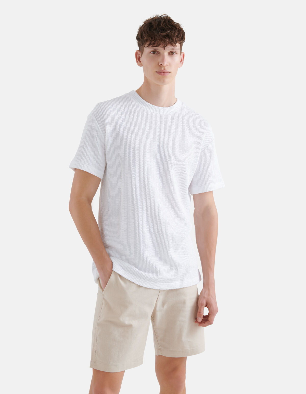 Seersucker T-shirt Wit SHOEBY MEN