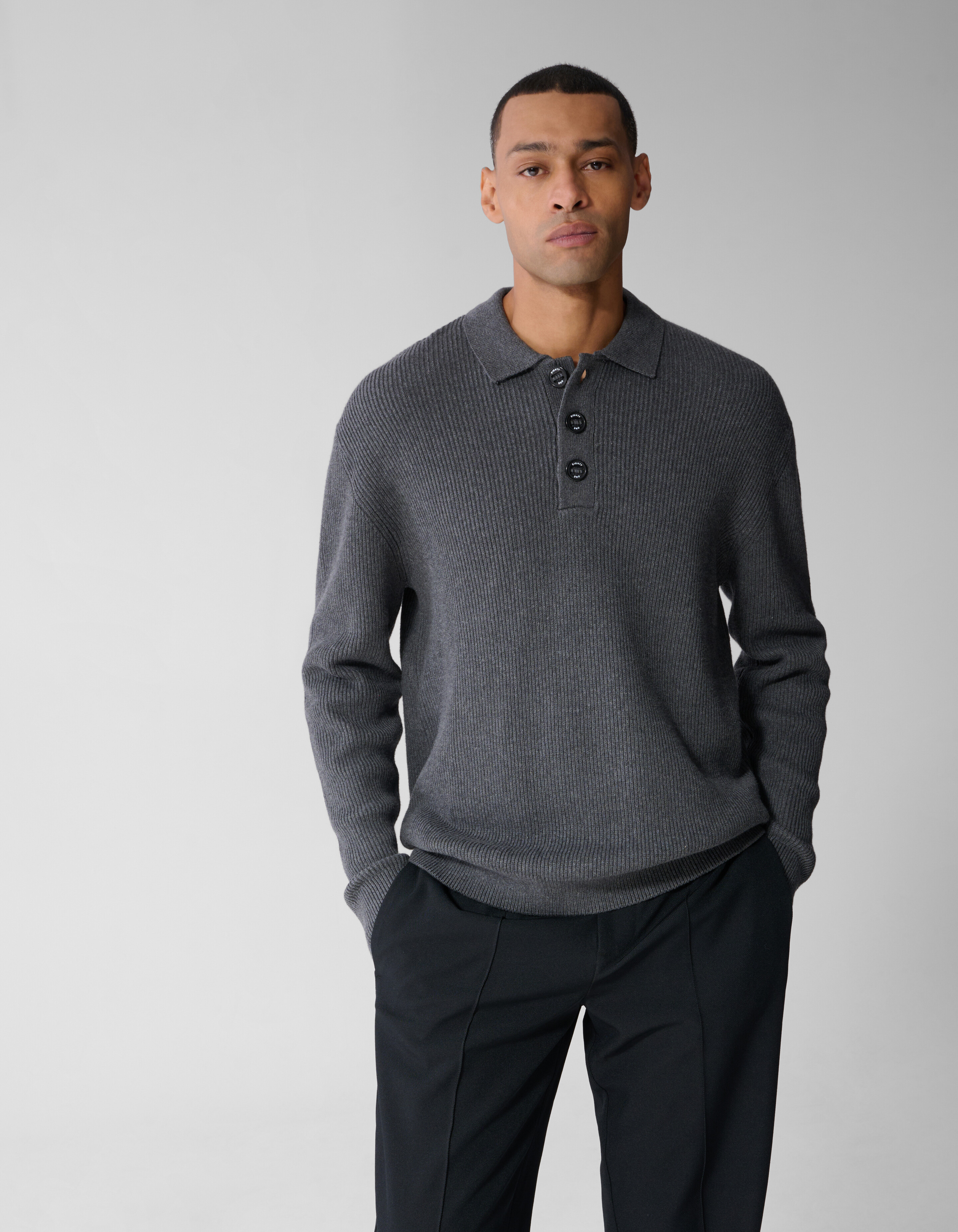 Heavy Gebreide Polo Grijs SHOEBY MEN