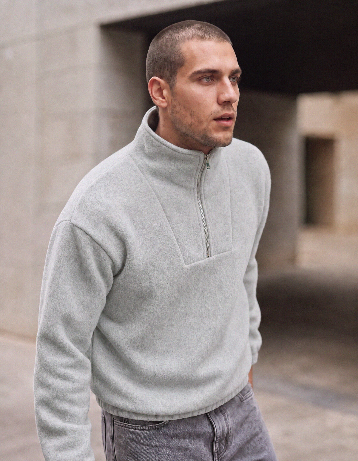 Zip High Neck Sweater Lichtgrijs SHOEBY MEN