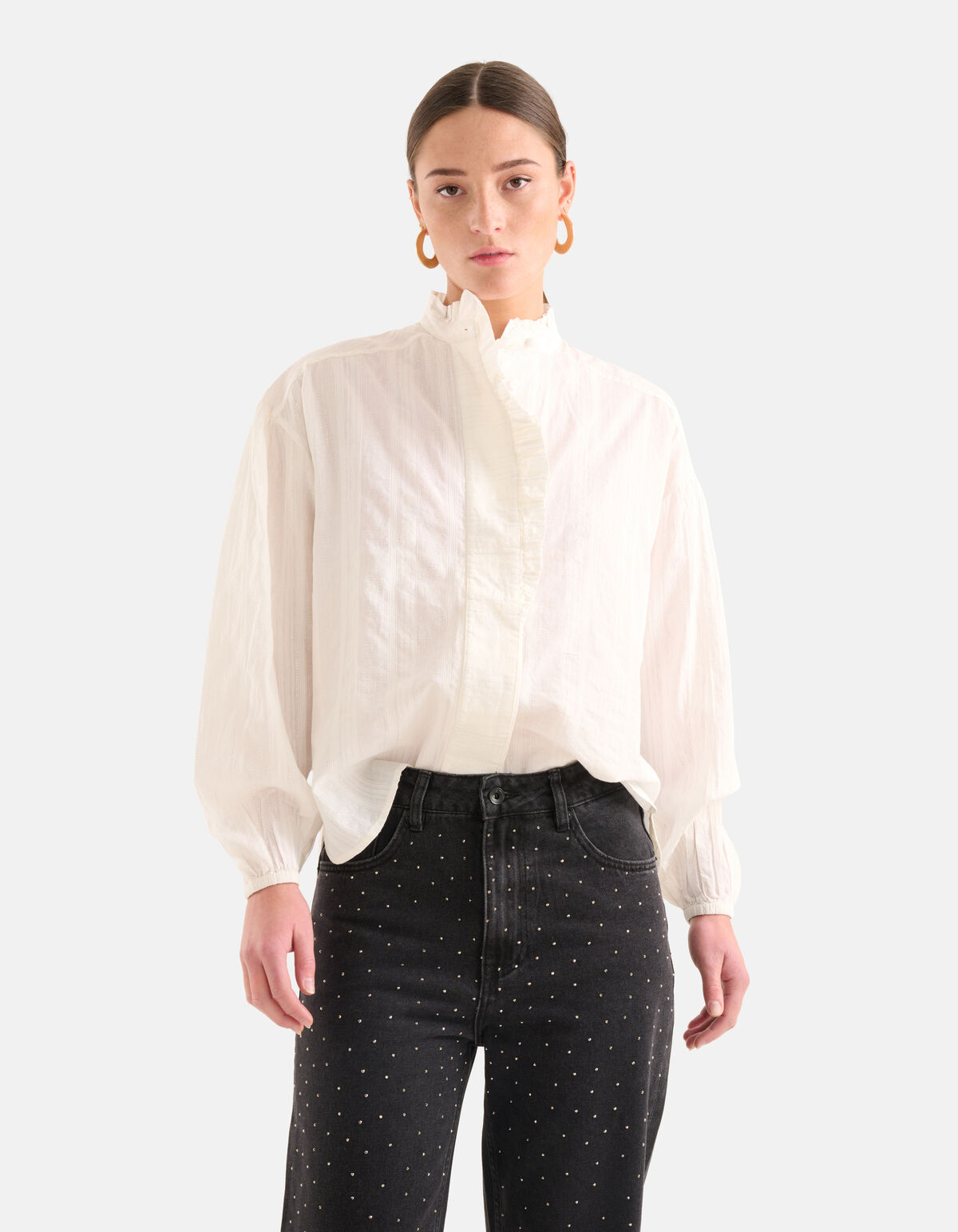 Gestreepte Lurex Blouse Gebroken Wit SHOEBY WOMEN