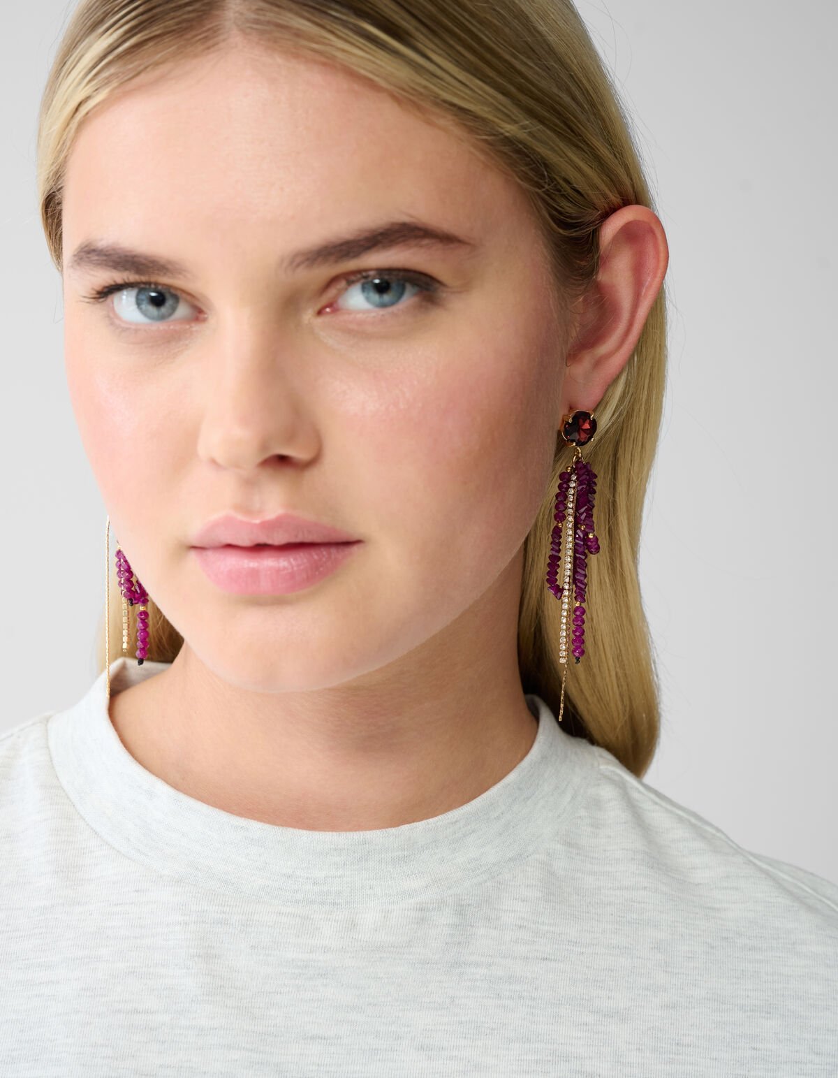 Beaded Strass Oorbellen Donkerpaars SHOEBY ACCESSOIRES