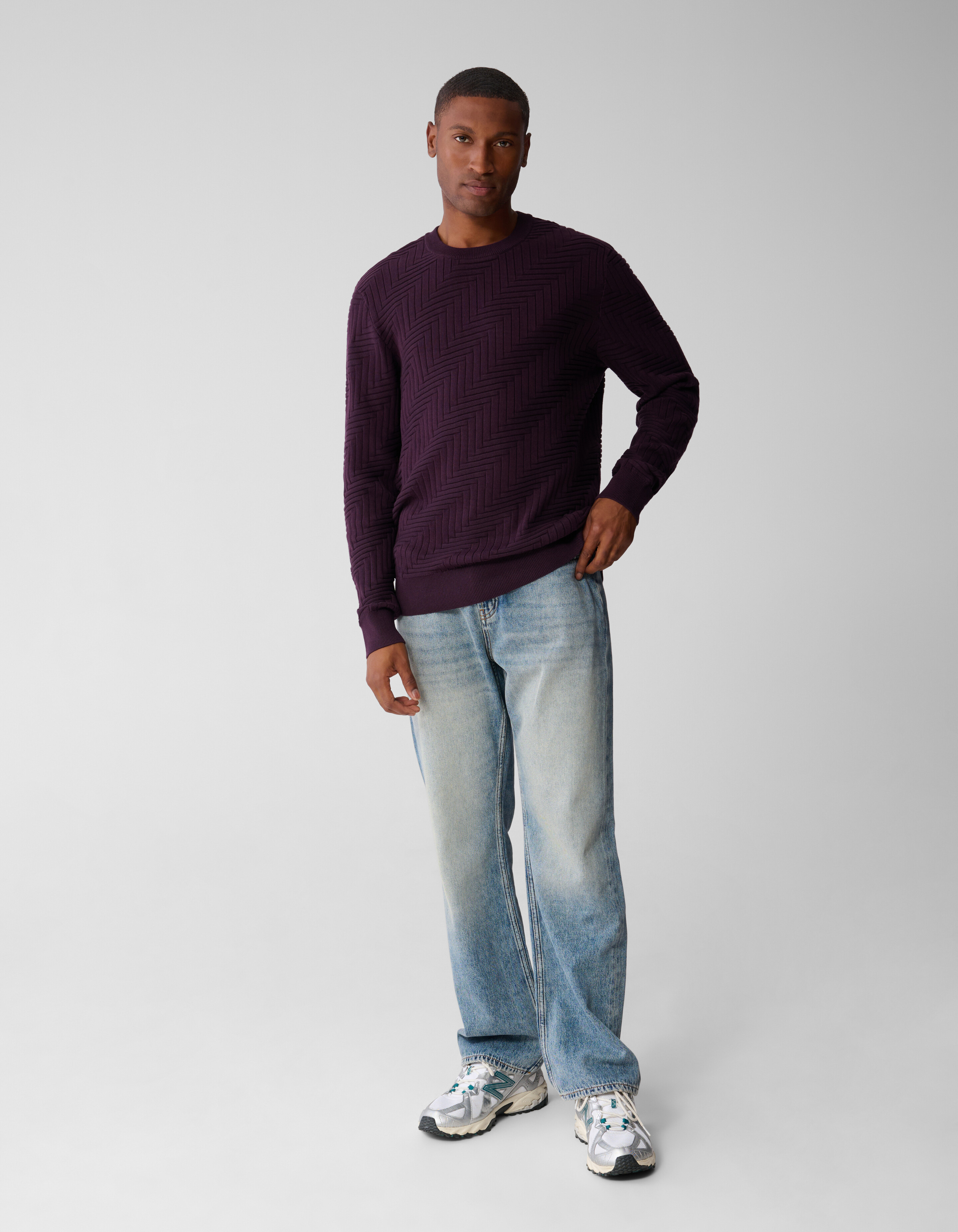 Structuur Knit Sweater Donkerrood SHOEBY MEN