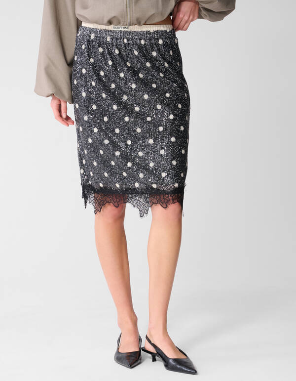 Sequin Polkadot Midi Rok Donkergrijs SHOEBY WOMEN