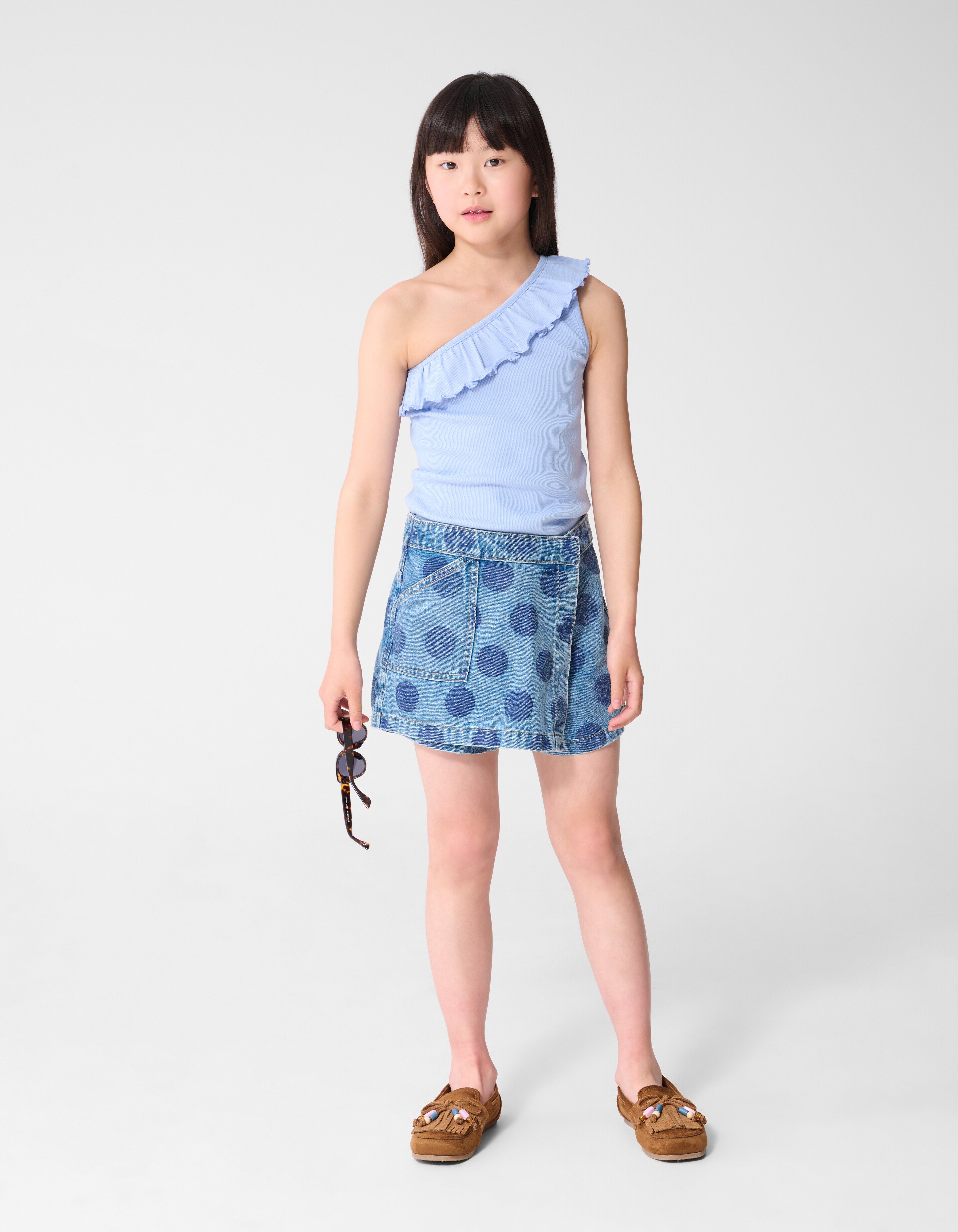 Polkadot Overslag Denim Skort Blauw SHOEBY GIRLS