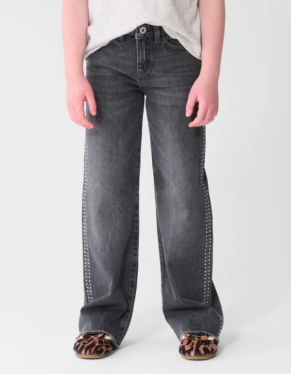 Stud Wide Leg Fit Jeans Donkergrijs SHOEBY GIRLS