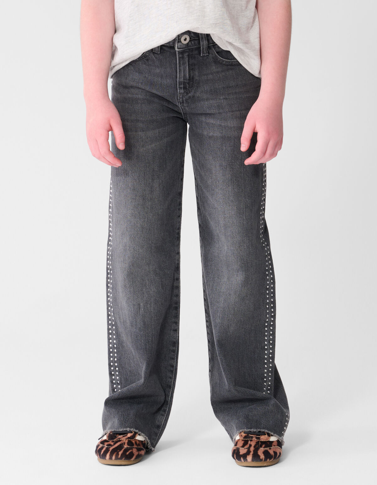 Stud Wide Leg Fit Jeans Donkergrijs SHOEBY GIRLS