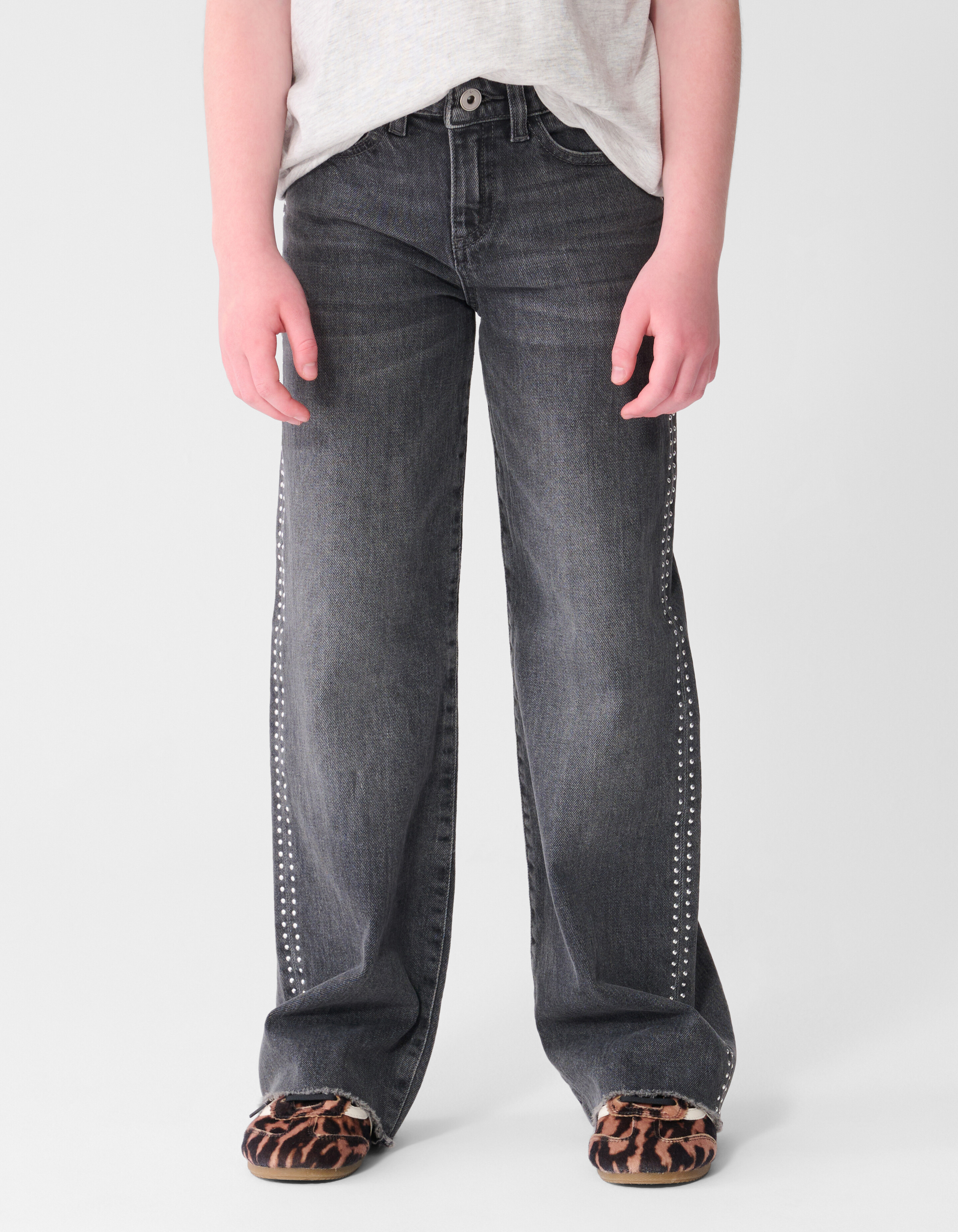 Stud Wide Leg Fit Jeans Donkergrijs SHOEBY GIRLS