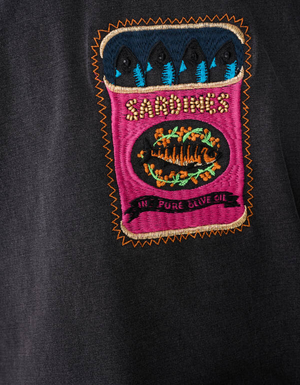 Fish Embroidery T-shirt Donkergrijs SHOEBY GIRLS