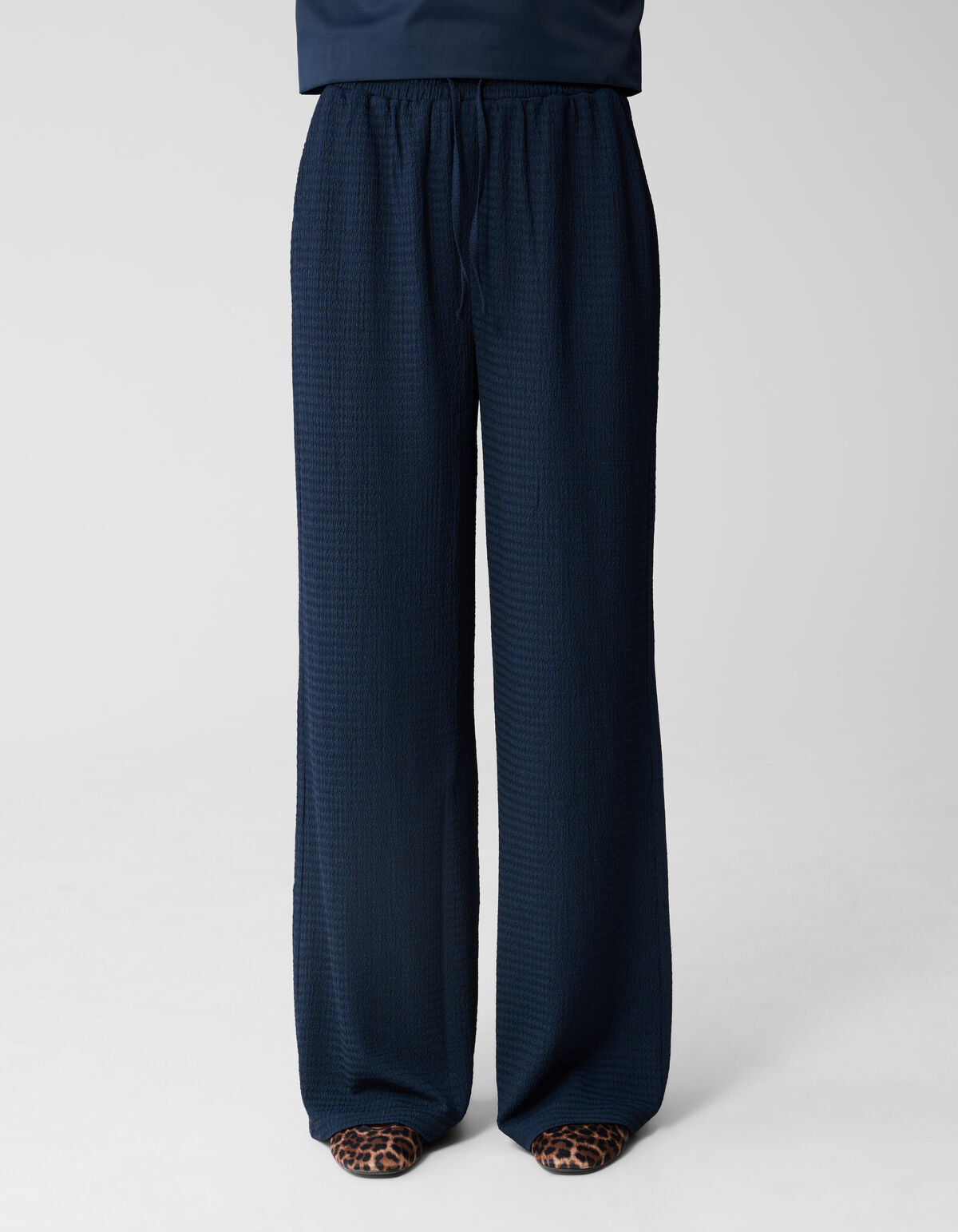 Crinkle Wide Leg Broek Donkerblauw SHOEBY WOMEN