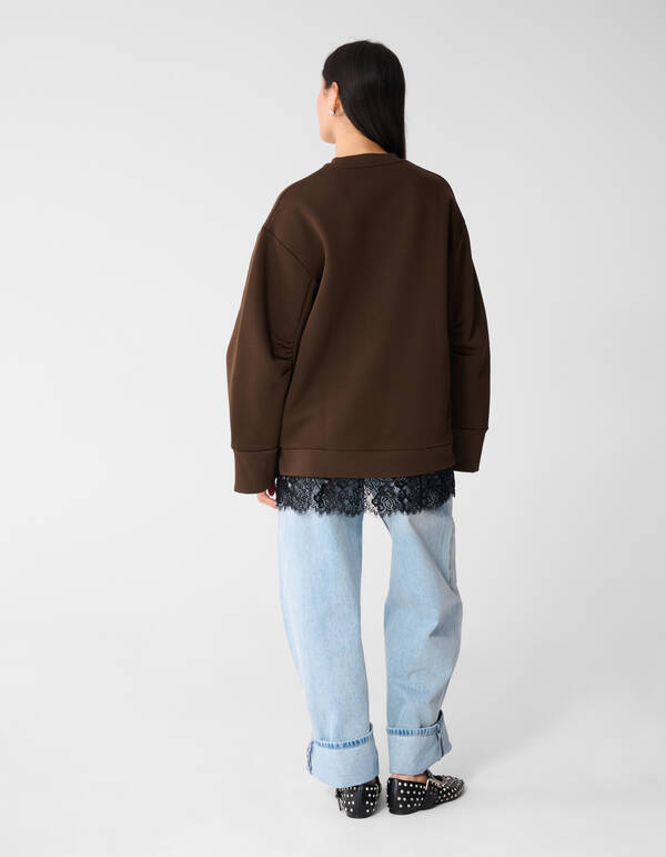 Kanten Oversized Sweater Donkerbruin SHOEBY WOMEN