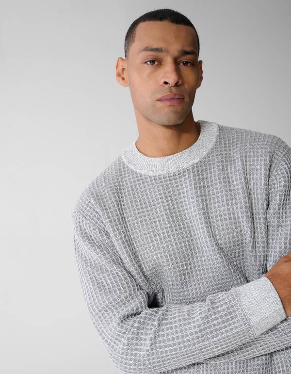 Waffle Crewneck Trui Lichtgrijs SHOEBY MEN