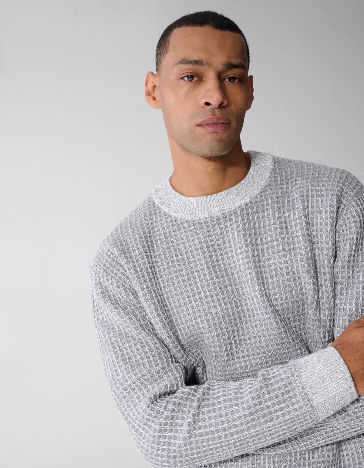 Waffle Crewneck Trui Lichtgrijs SHOEBY MEN