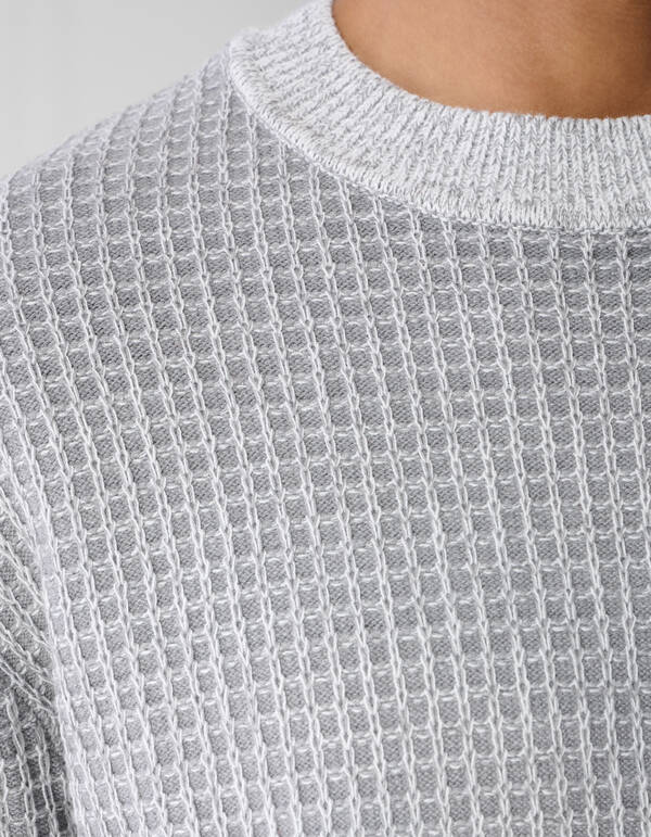 Waffle Crewneck Trui Lichtgrijs SHOEBY MEN