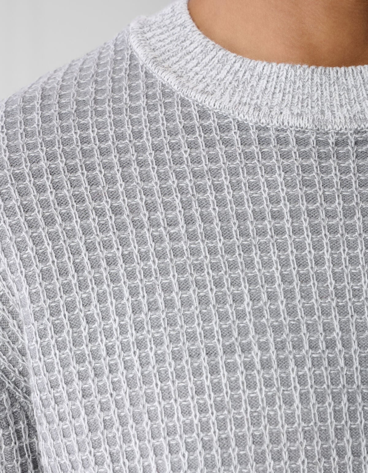 Waffle Crewneck Trui Lichtgrijs SHOEBY MEN
