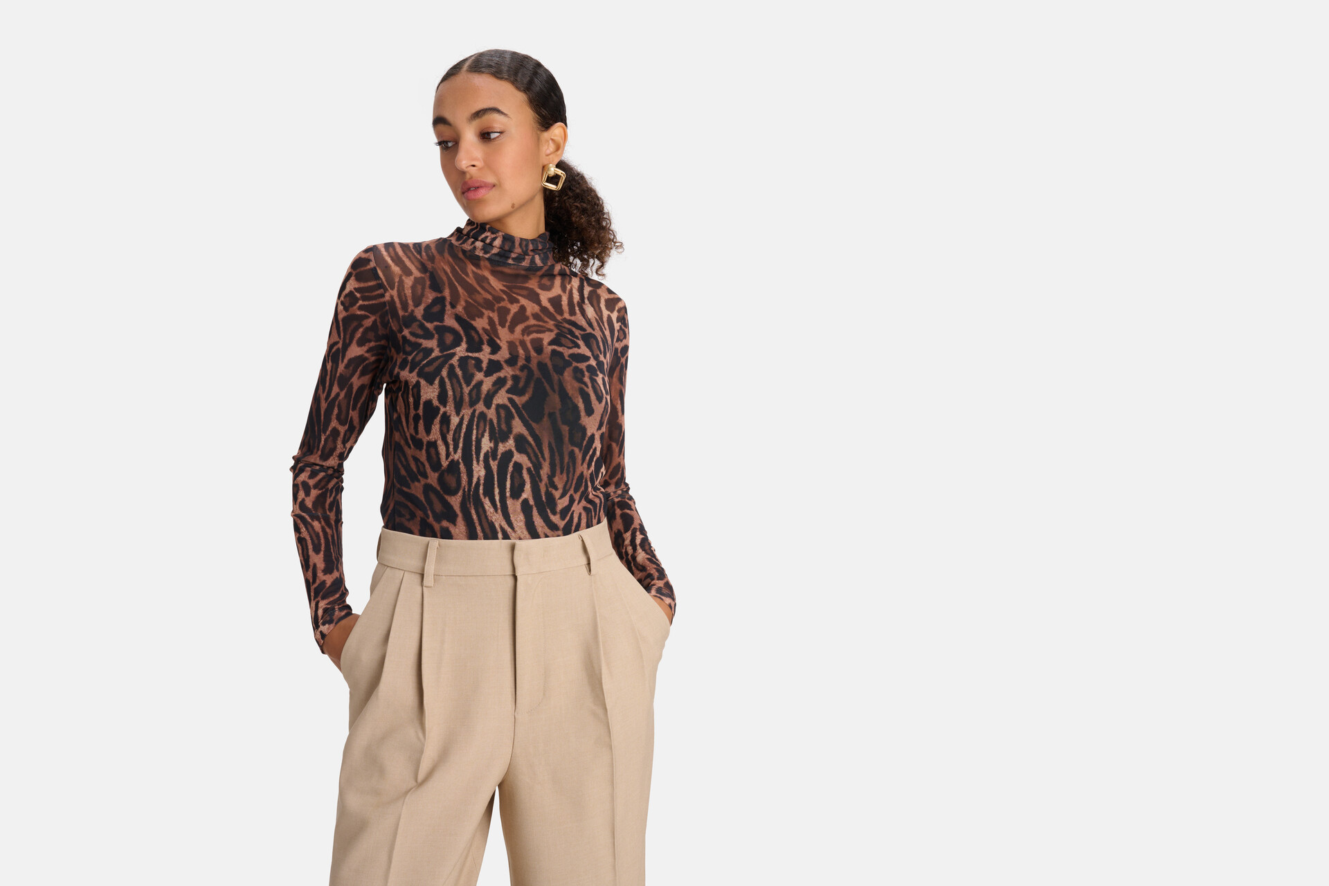 Leopard Print Mesh Top Bruin SHOEBY WOMEN