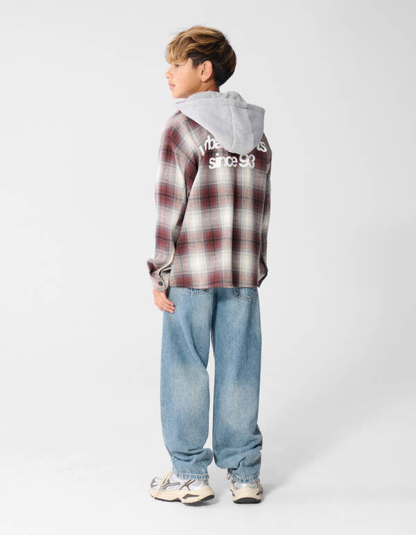 Relaxed Hooded Check Overhemd Bruin SHOEBY BOYS