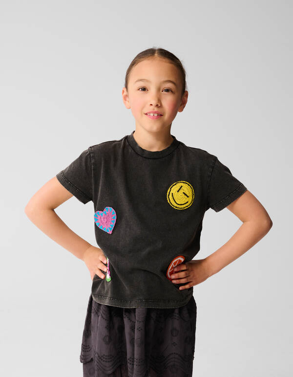 Patch T-shirt Donkergrijs SHOEBY GIRLS