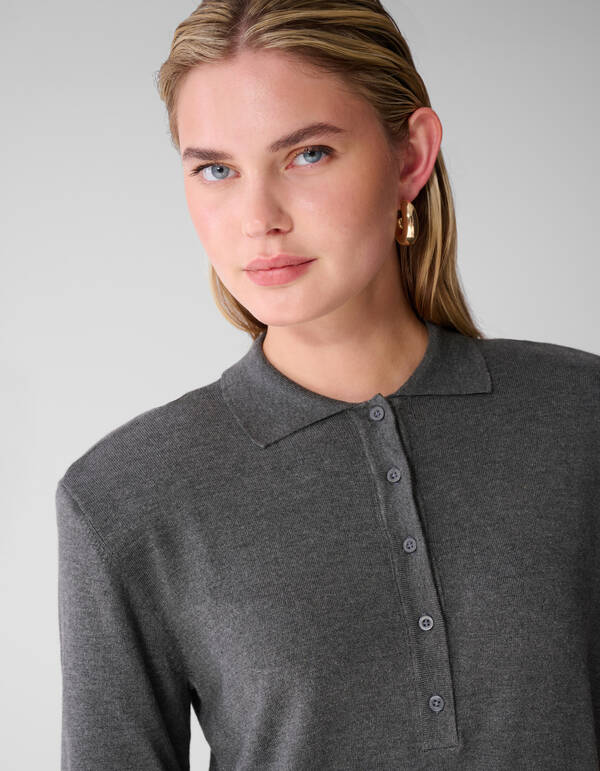 Shortsleeve Gebreide Polo Donkergrijs SHOEBY WOMEN