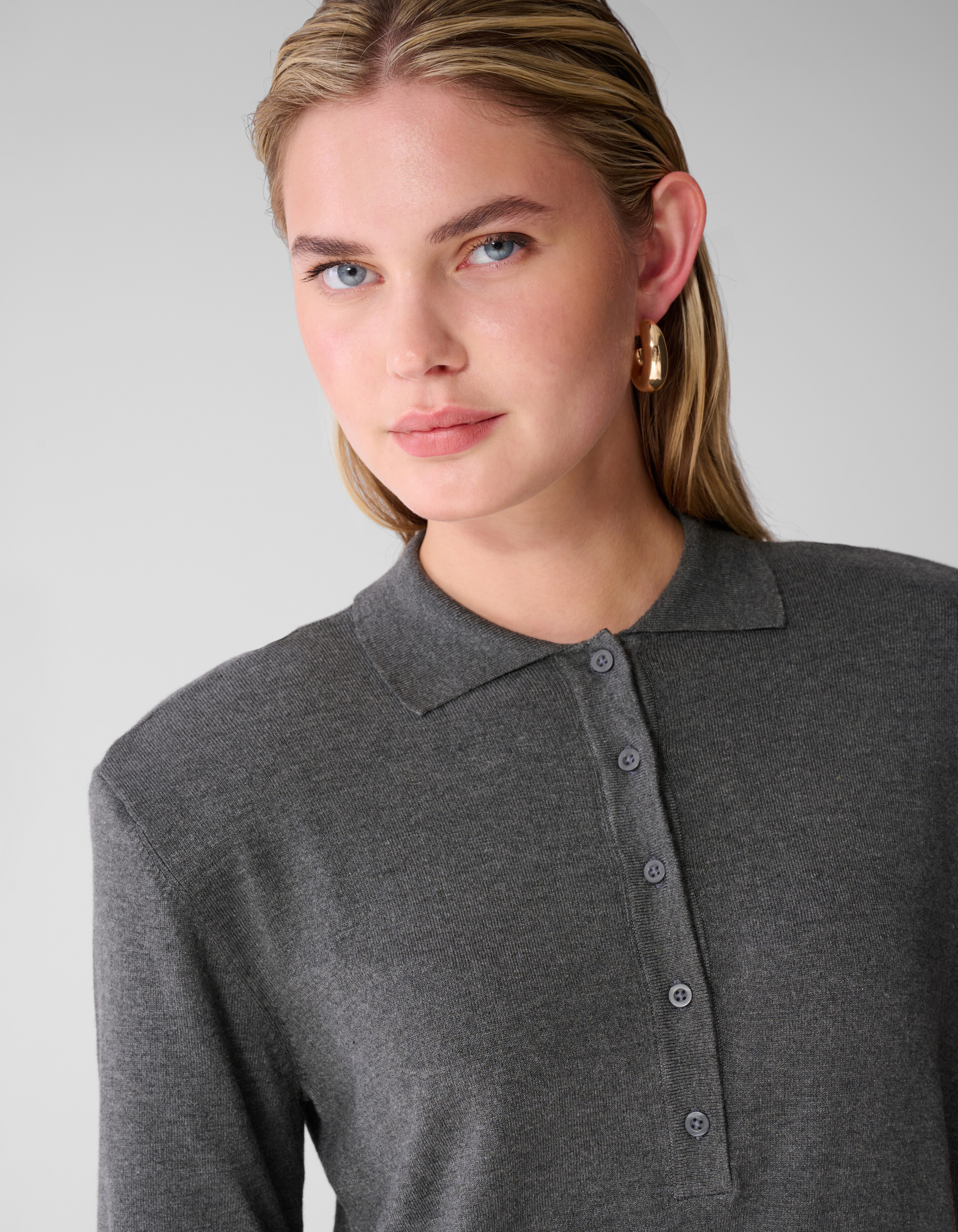 Shortsleeve Gebreide Polo Donkergrijs SHOEBY WOMEN