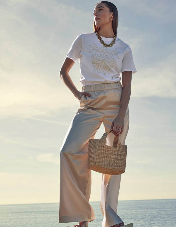 Satijnen Wide Leg Broek Zand By Mieke SHOEBY WOMEN