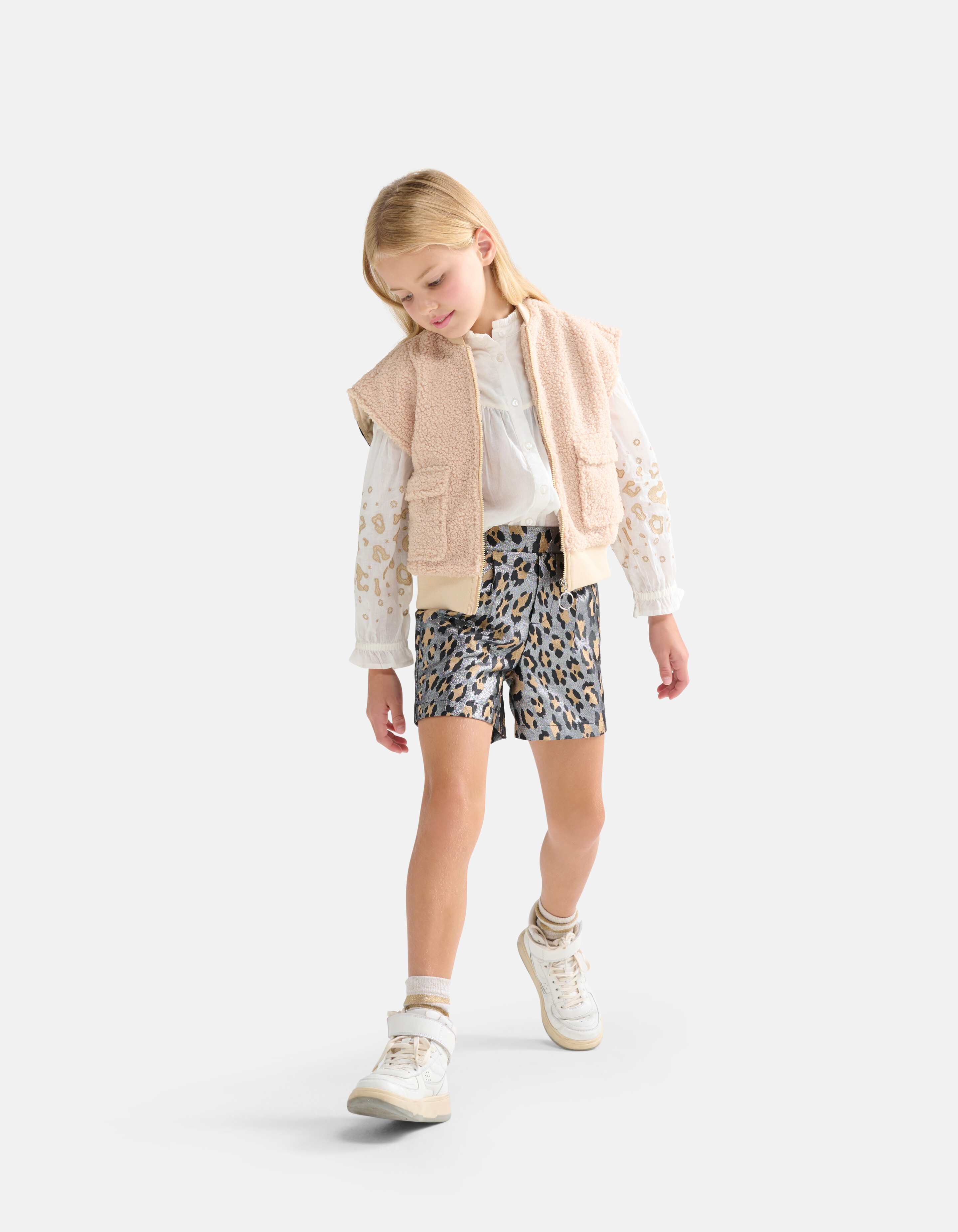 Leopard Teddy Gilet Gebroken Wit SHOEBY GIRLS