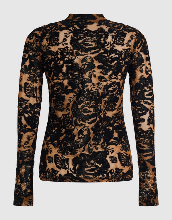 Roses Flock Mesh Top Zwart SHOEBY WOMEN