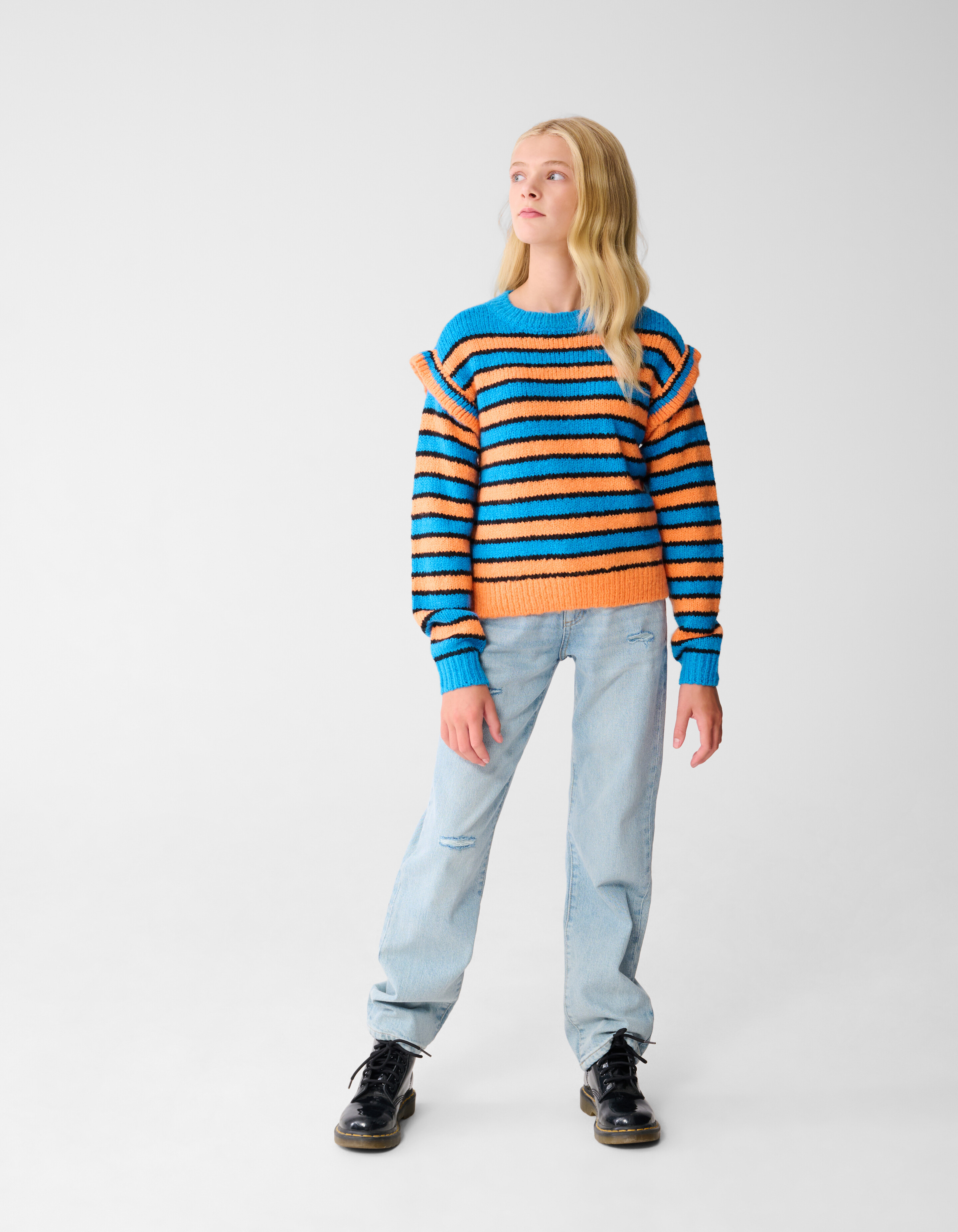 Ruffle Stripe Trui Blauw/Oranje SHOEBY GIRLS