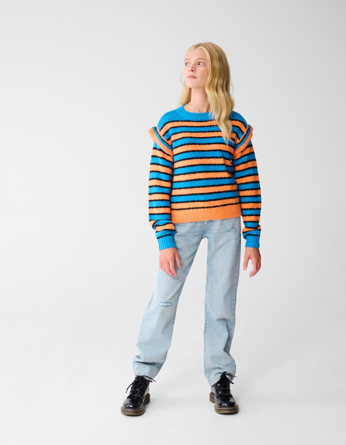 Ruffle Stripe Trui Blauw/Oranje SHOEBY GIRLS