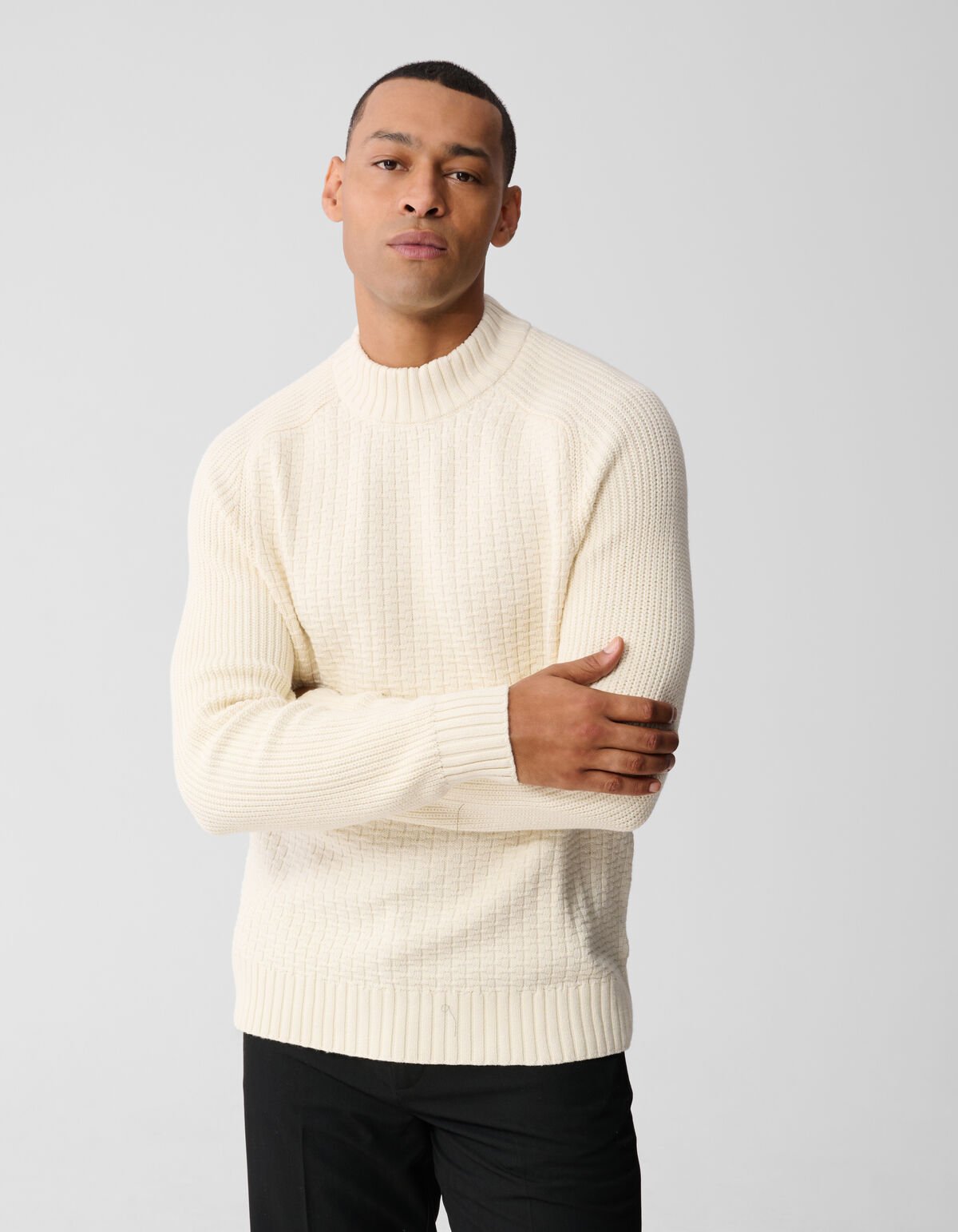 Structuur Knit Sweater Gebroken Wit SHOEBY MEN