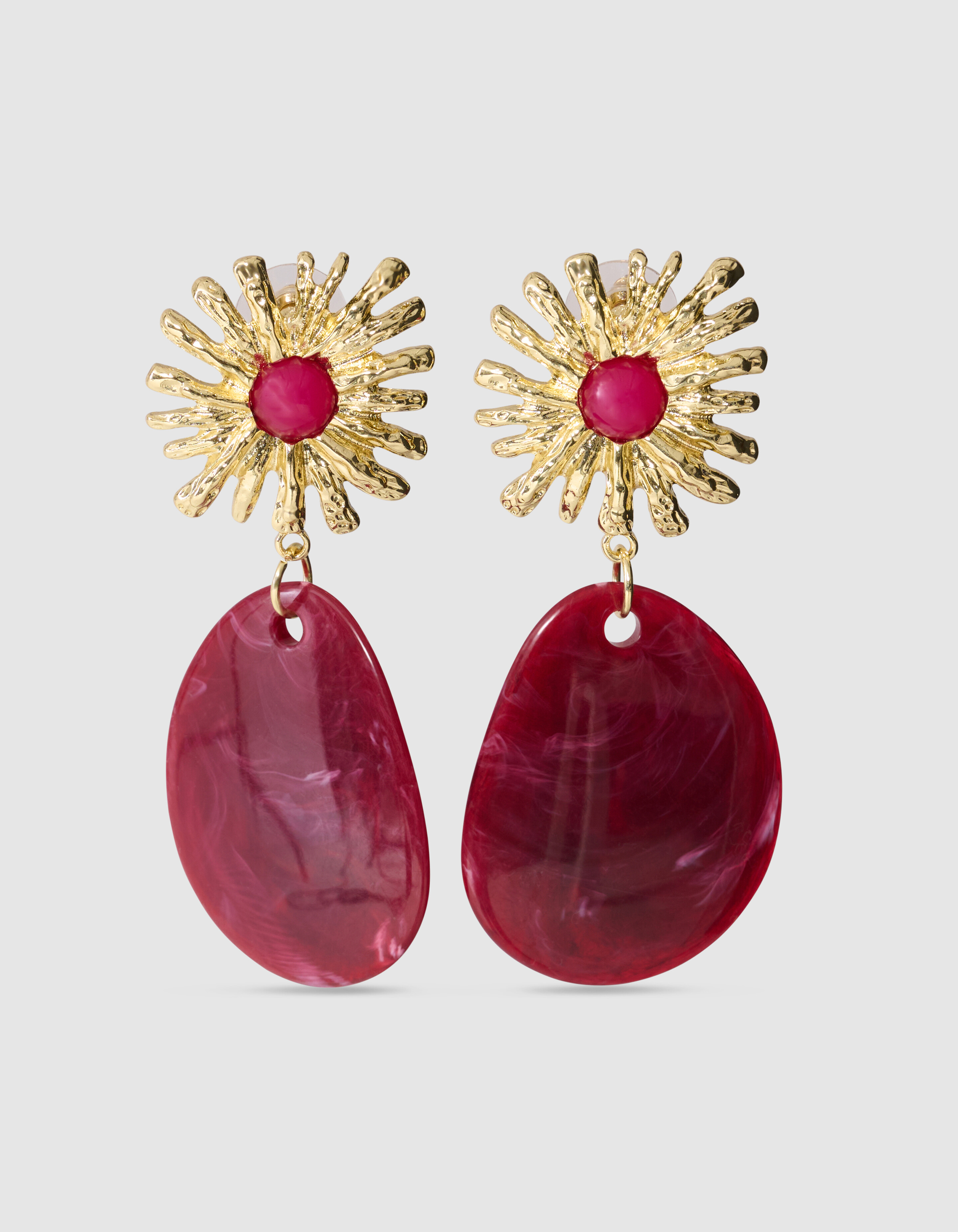 Oval Floral Oorbellen Donkerrood SHOEBY ACCESSOIRES