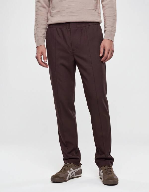 Straight Fit Pintuck Broek Donkerbruin SHOEBY MEN